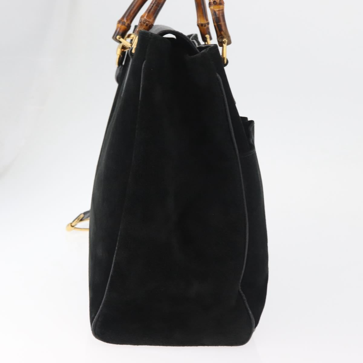 GUCCI Bamboo Tote Bag Suede 2way Black Gold 002 123 0322 Auth 180227