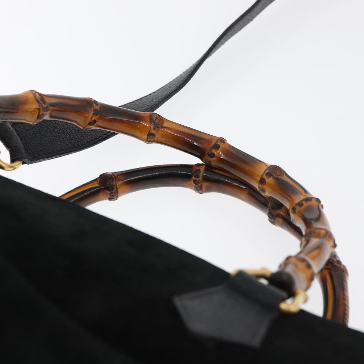 GUCCI Bamboo Tote Bag Suede 2way Black Gold 002 123 0322 Auth 180227