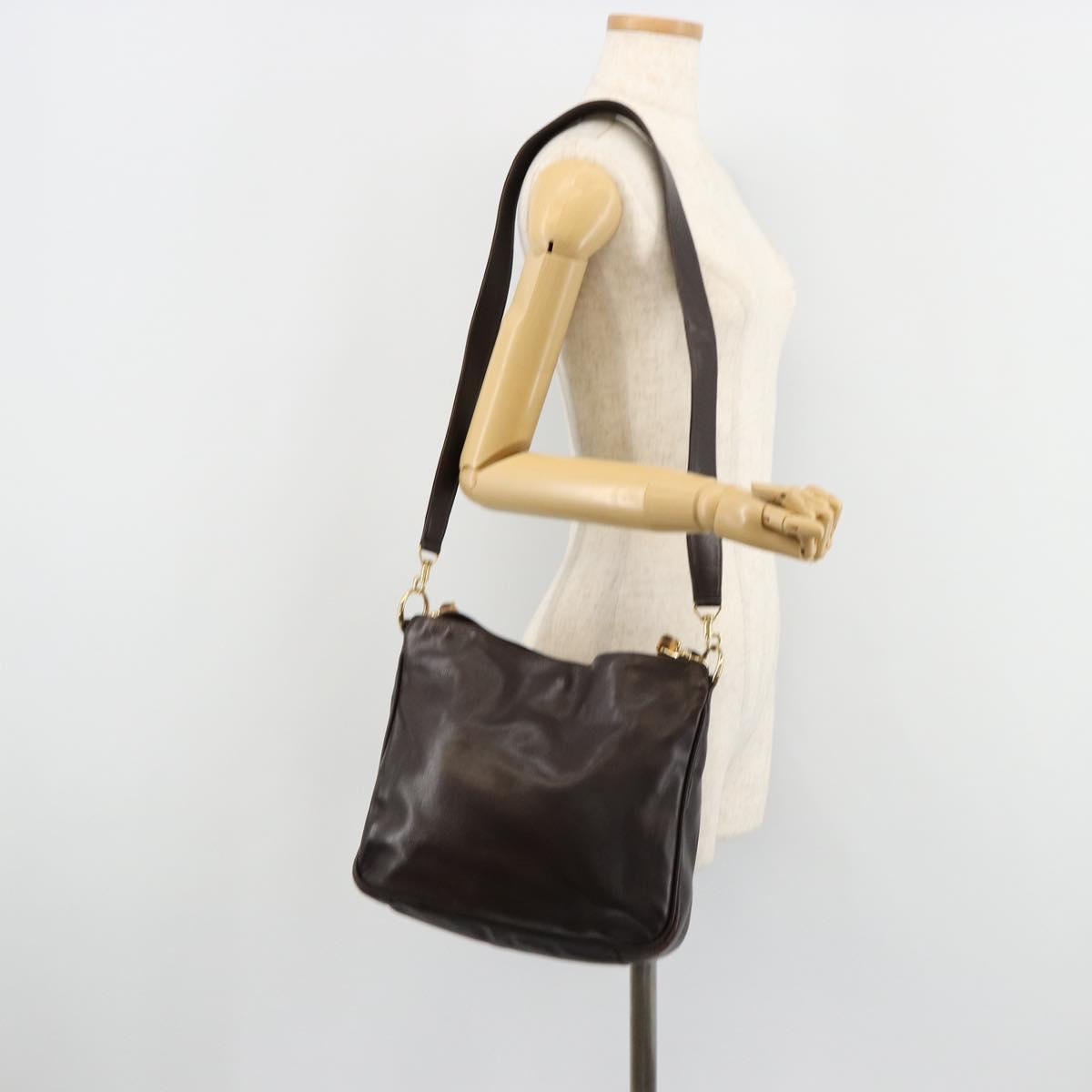 GUCCI Bamboo Shoulder Bag Leather 2way Brown Gold 001 1638 Auth 180228