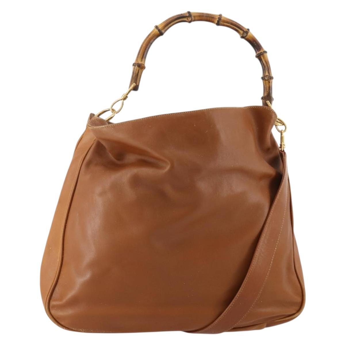 GUCCI Bamboo Shoulder Bag Leather 2way Brown Gold 001 1577 2615 Auth 180229