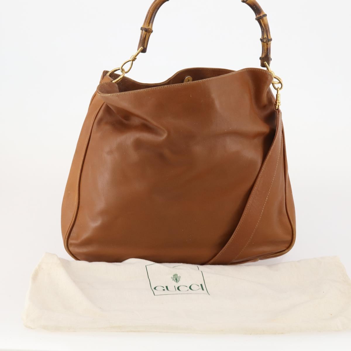 GUCCI Bamboo Shoulder Bag Leather 2way Brown Gold 001 1577 2615 Auth 180229