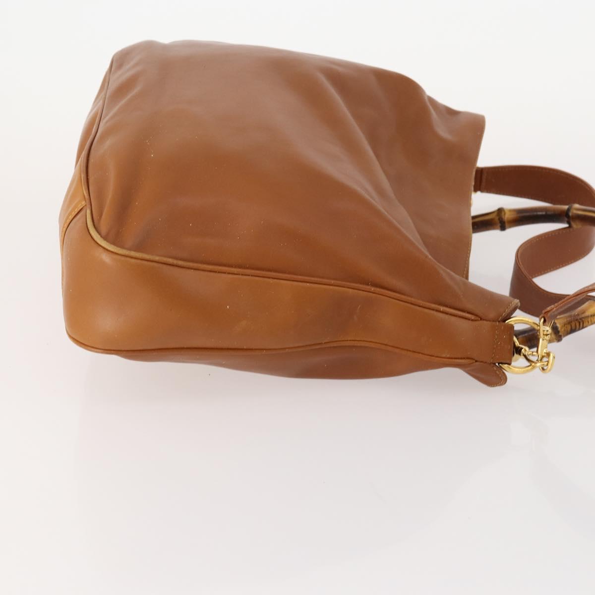 GUCCI Bamboo Shoulder Bag Leather 2way Brown Gold 001 1577 2615 Auth 180229