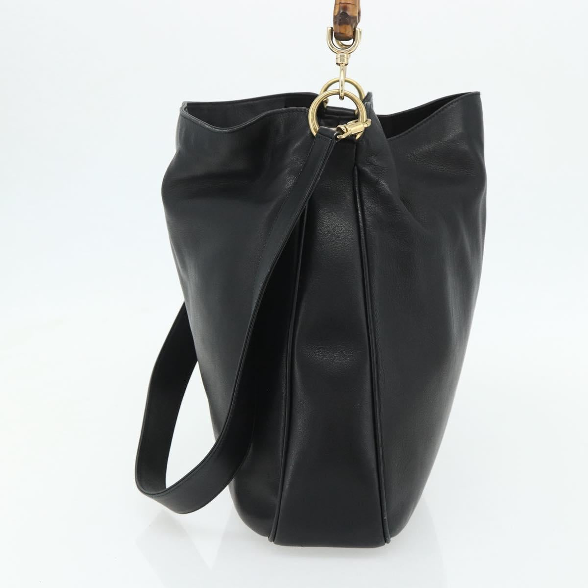 GUCCI Bamboo Shoulder Bag Leather 2way Black Gold 001 1577 Auth 180230