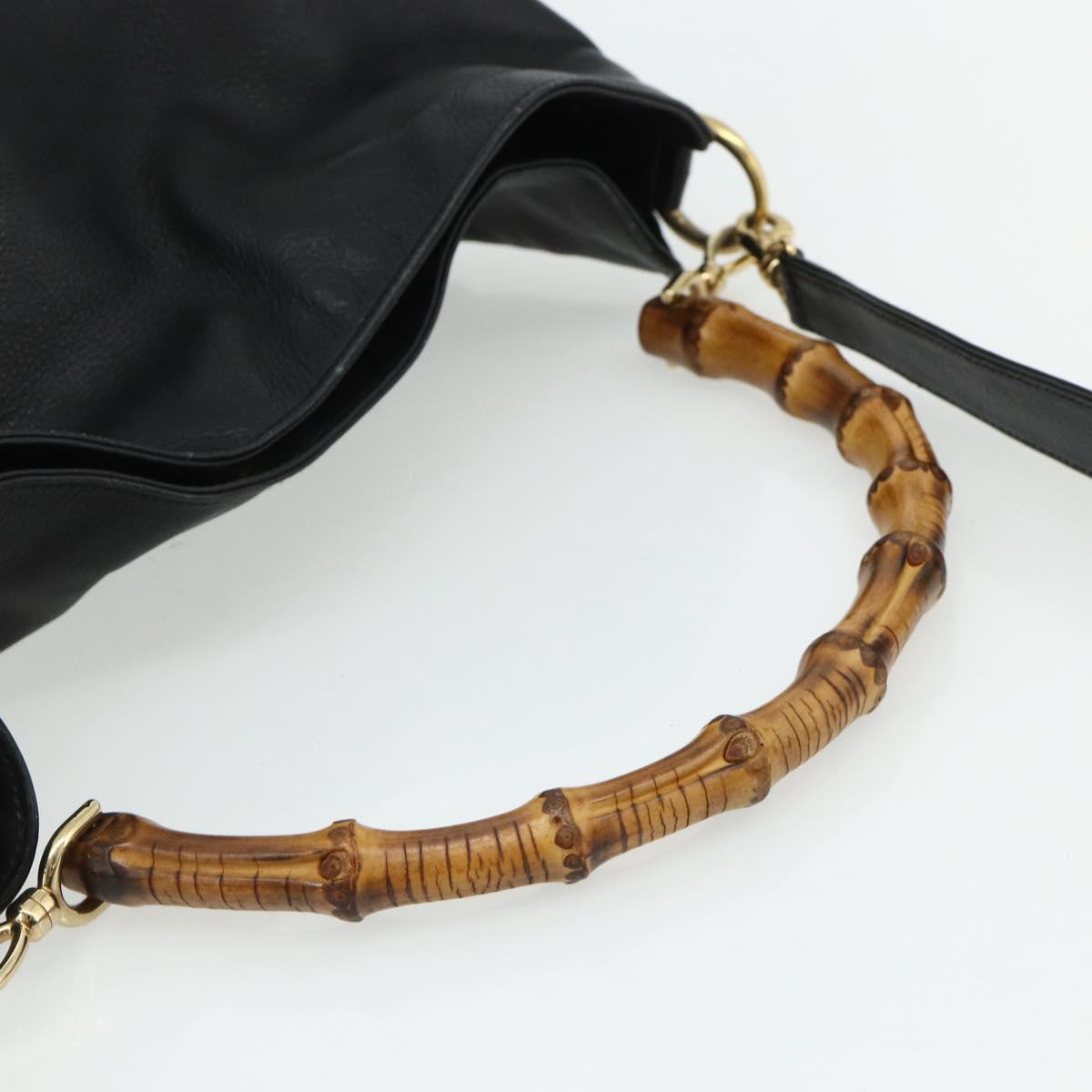 GUCCI Bamboo Shoulder Bag Leather 2way Black Gold 001 1577 Auth 180230