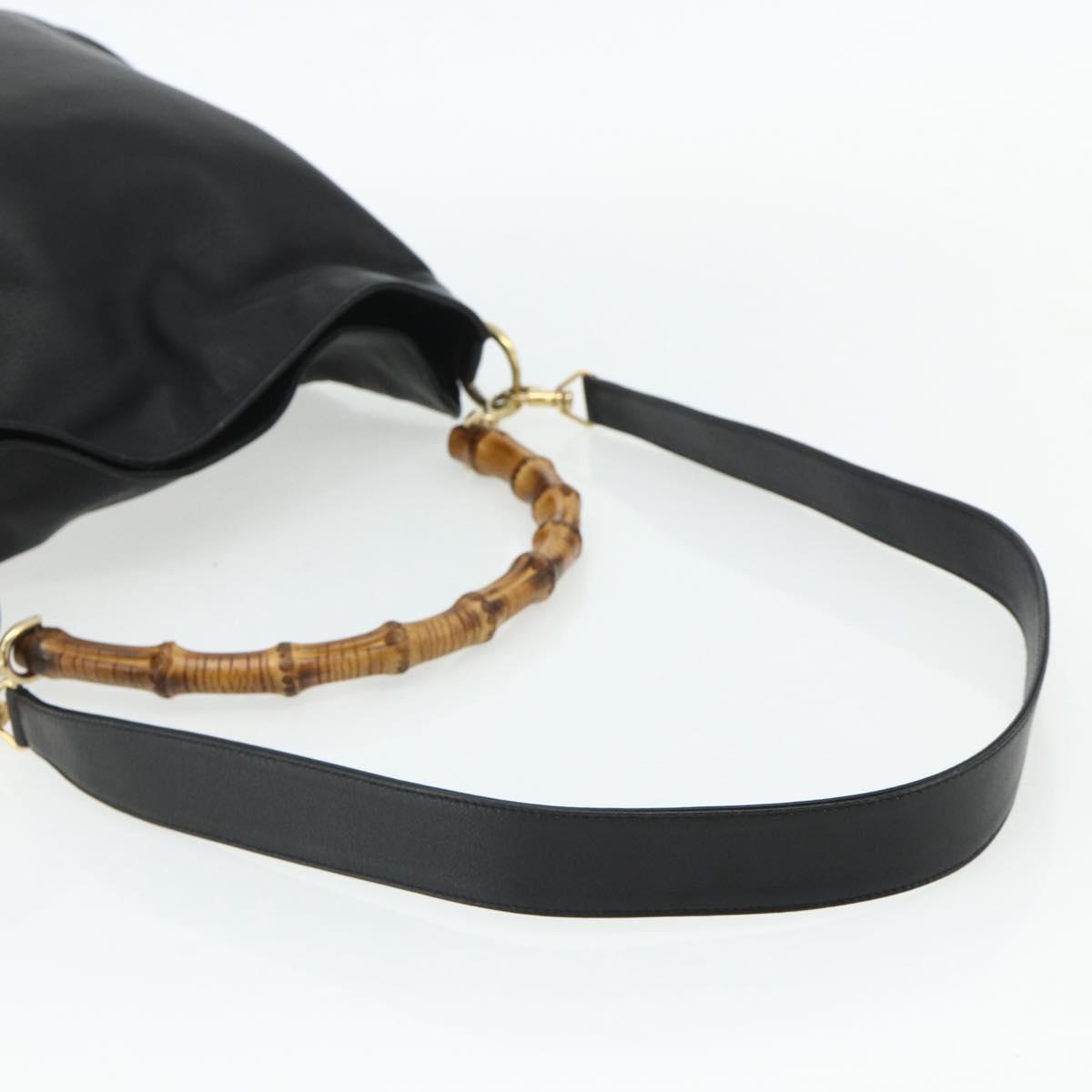 GUCCI Bamboo Shoulder Bag Leather 2way Black Gold 001 1577 Auth 180230