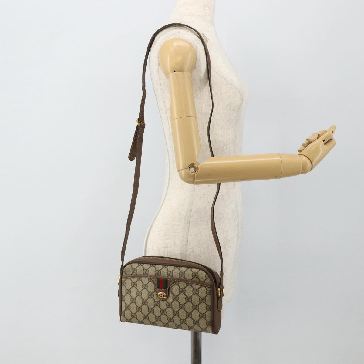 GUCCI GG Supreme Web Sherry Line Bag PVC Beige Gold 001 58 6594 Auth 180231