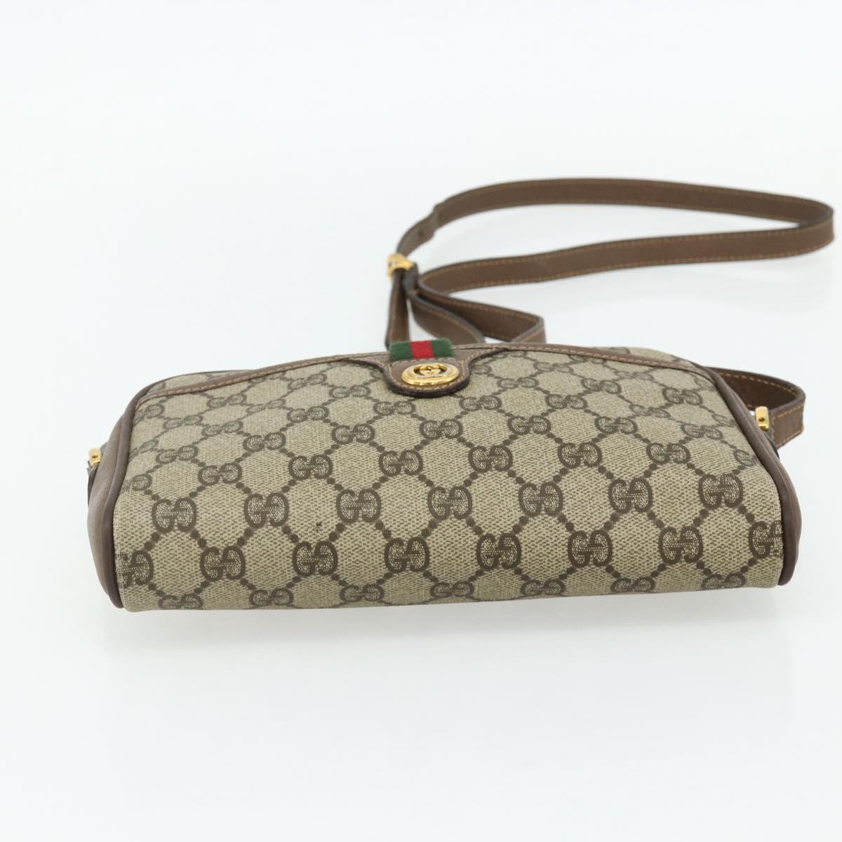 GUCCI GG Supreme Web Sherry Line Bag PVC Beige Gold 001 58 6594 Auth 180231