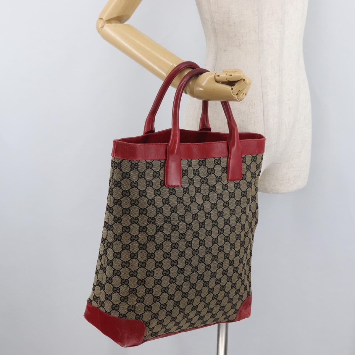 GUCCI GG Canvas Hand Bag Beige Red 002 1121 1669 Auth 180232