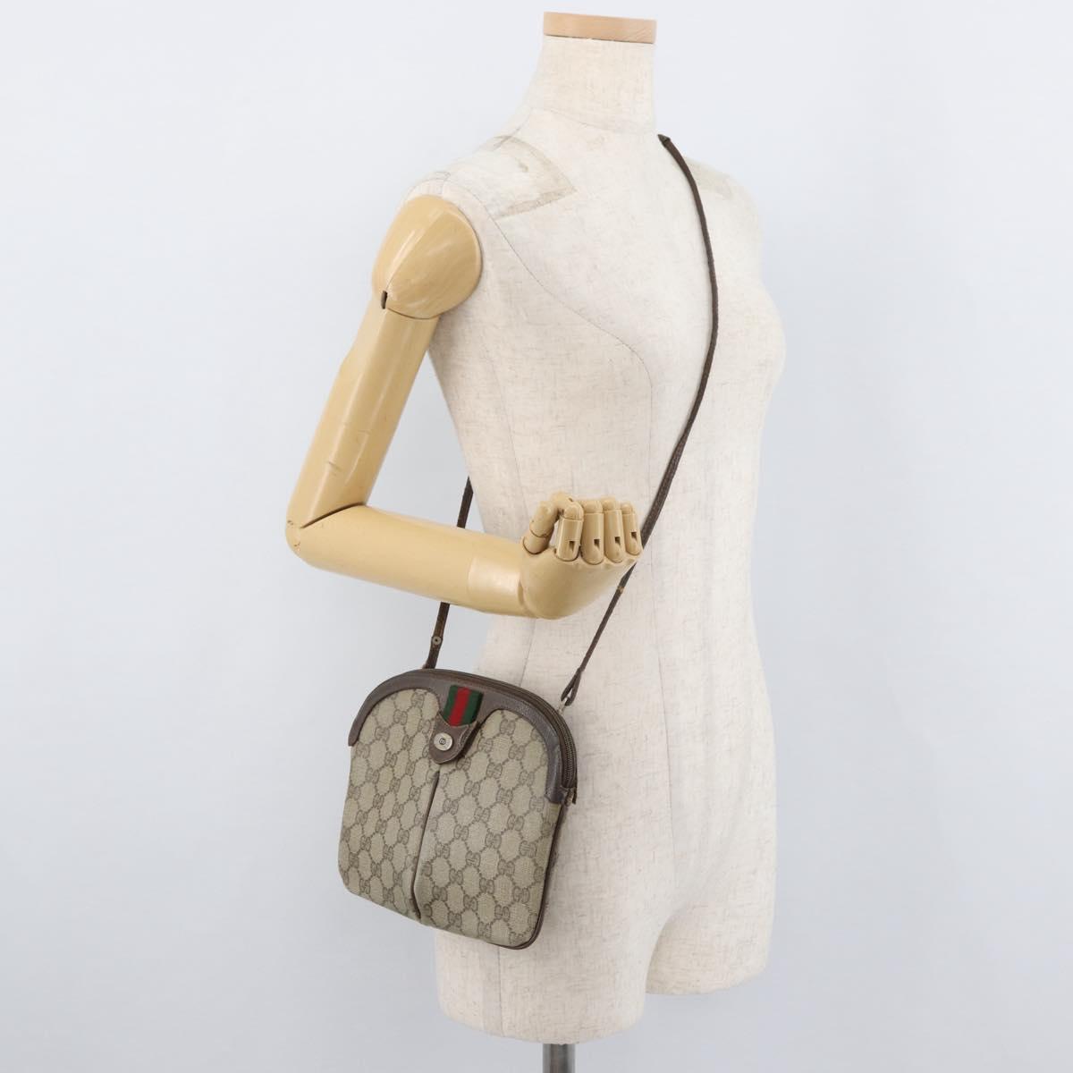 GUCCI GG Supreme Web Sherry Line Bag PVC Beige Gold 904 02 047 Auth 180234