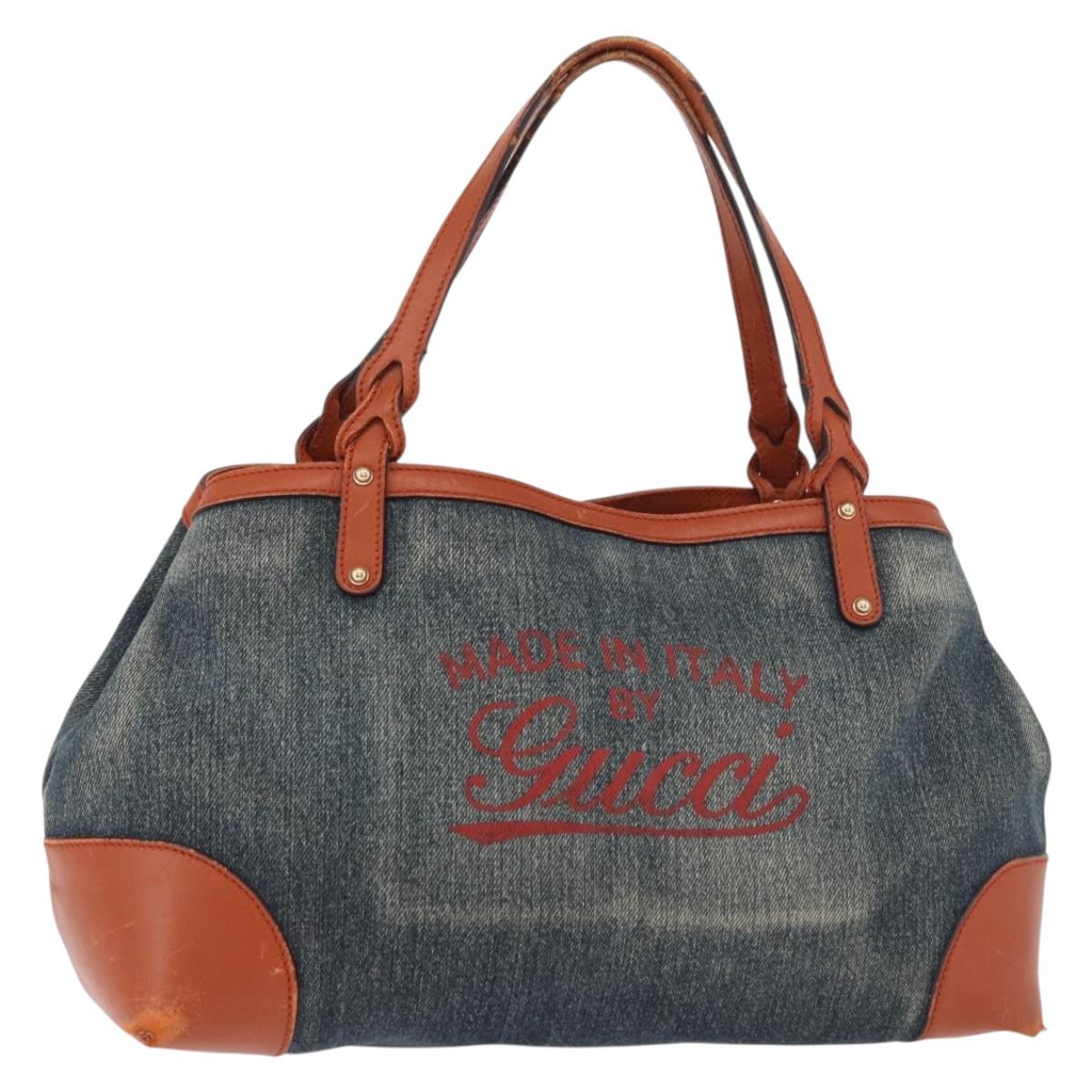 GUCCI Tote Bag Denim Blue Gold 348715 Auth 180237
