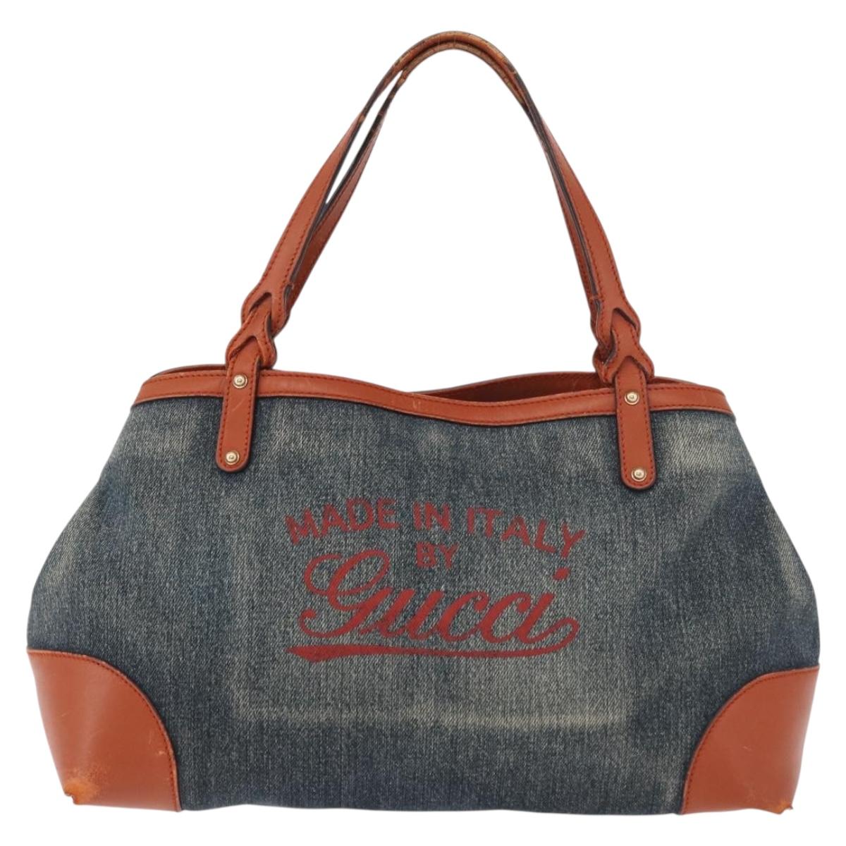GUCCI Tote Bag Denim Blue Gold 348715 Auth 180237