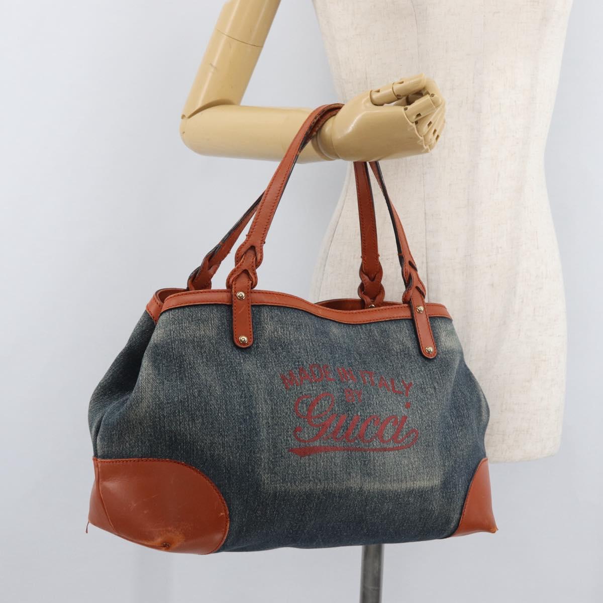 GUCCI Tote Bag Denim Blue Gold 348715 Auth 180237