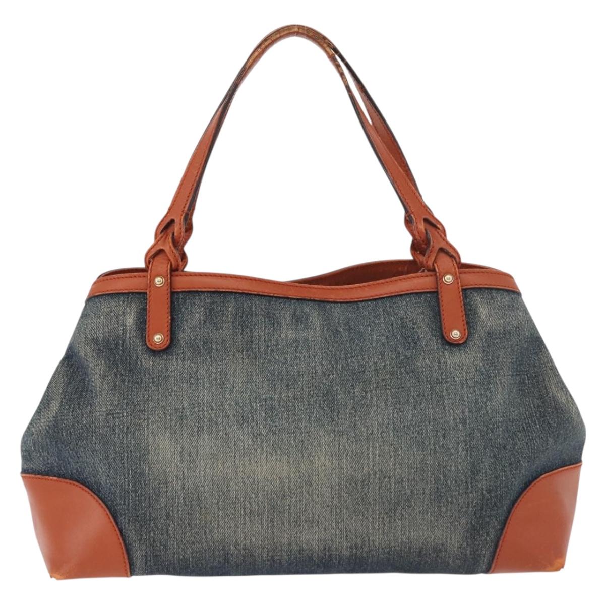 GUCCI Tote Bag Denim Blue Gold 348715 Auth 180237