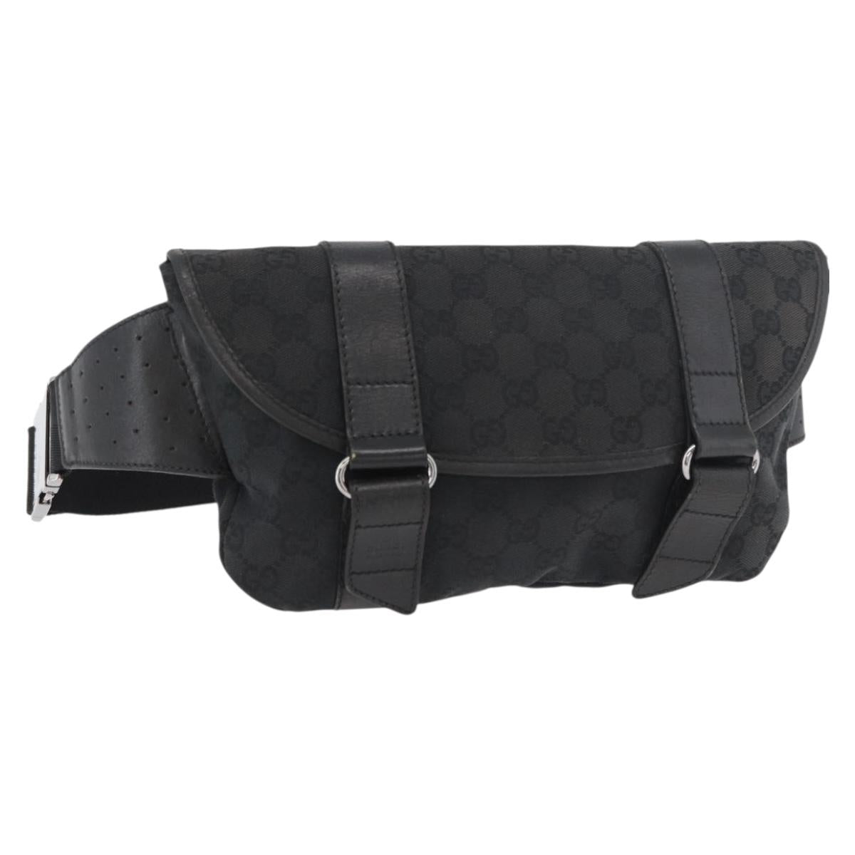 GUCCI GG Canvas Waist bag Black Silver 145351 Auth 180238
