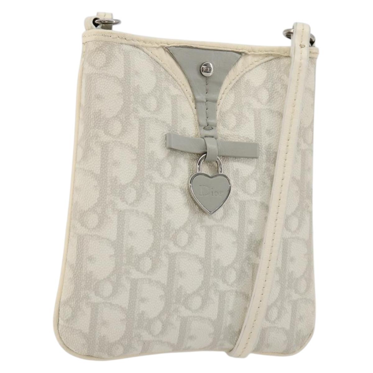 Christian Dior Trotter Canvas Romantic Bag PVC White Silver Auth 180282A