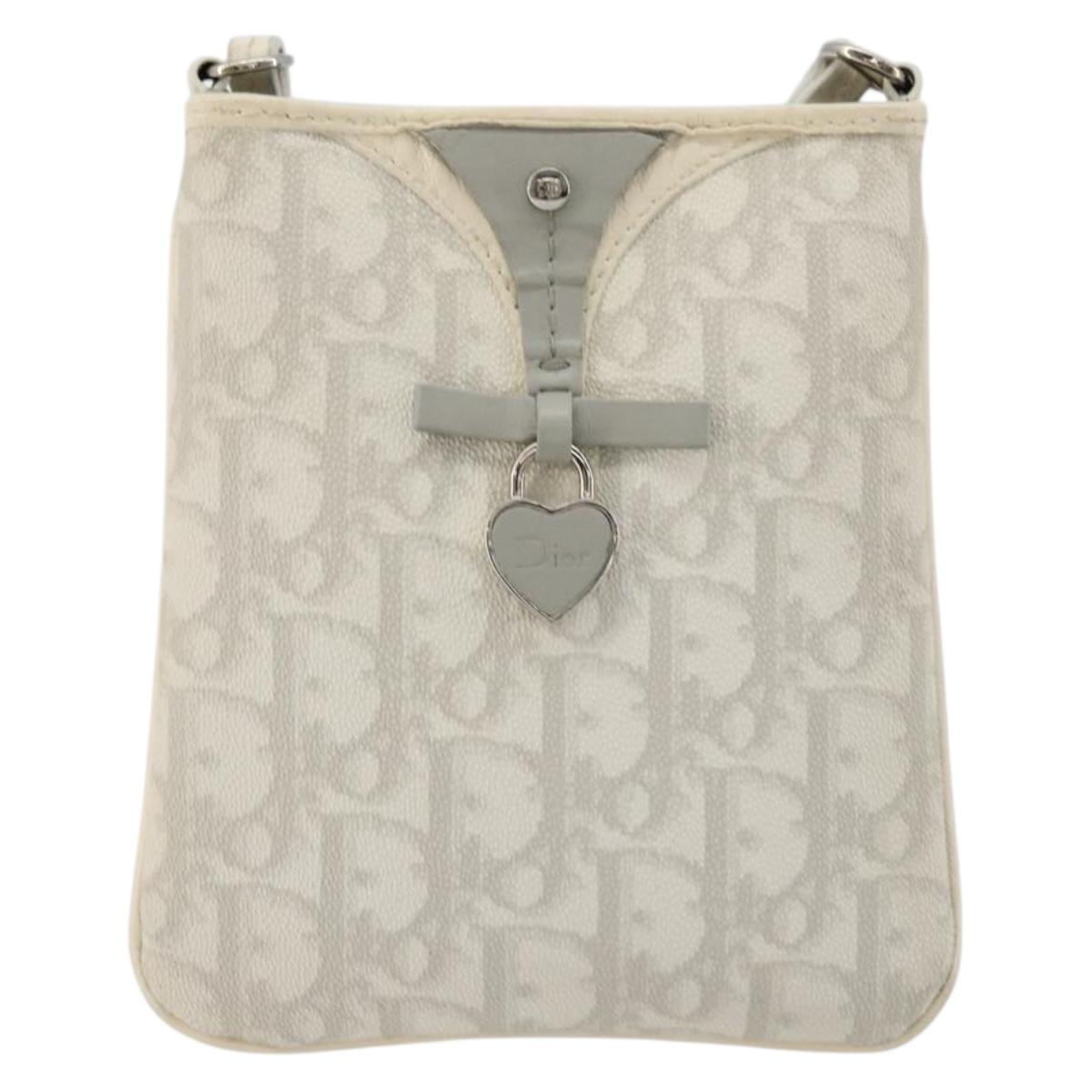 Christian Dior Trotter Canvas Romantic Bag PVC White Silver Auth 180282A