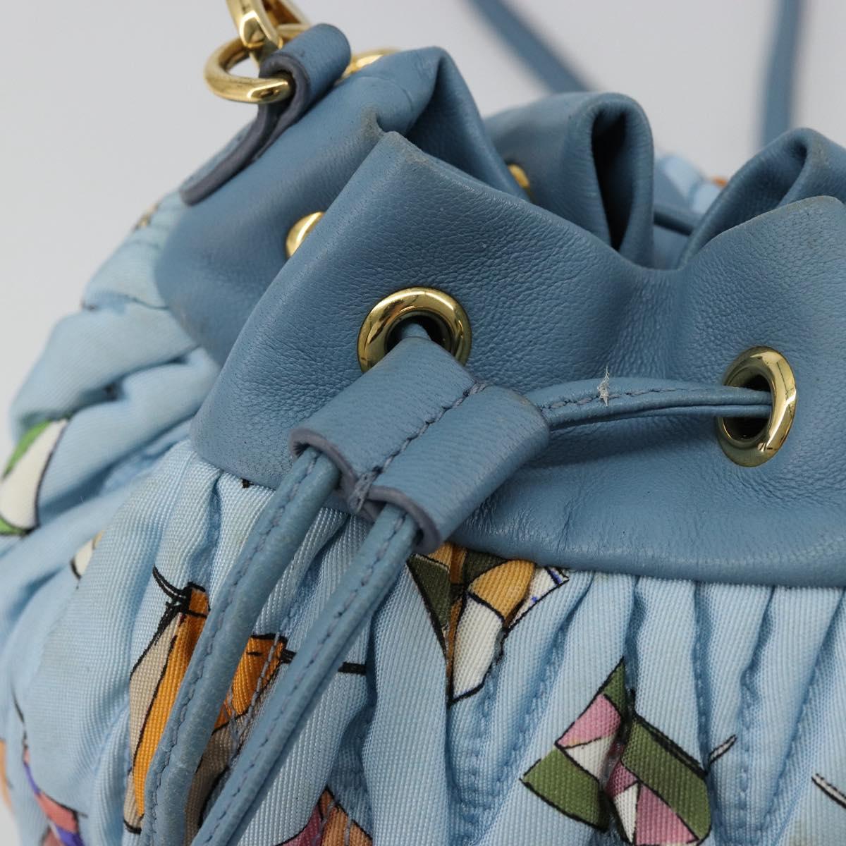 Miu Miu Matelasse Shoulder Bag Nylon Light Blue Gold Auth 180284A