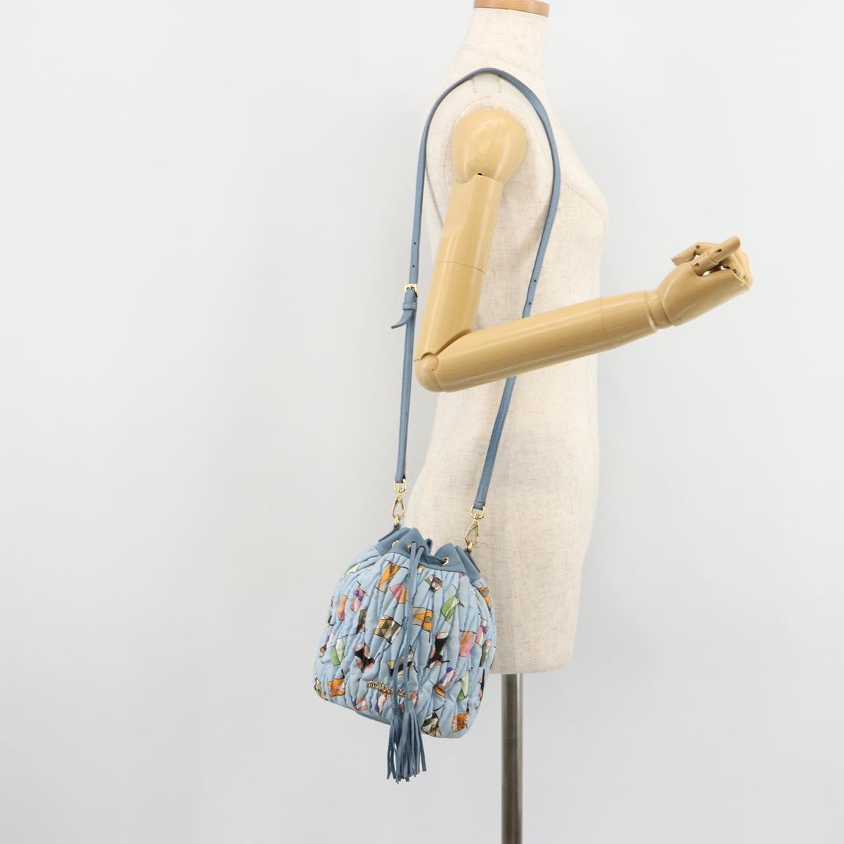 Miu Miu Matelasse Shoulder Bag Nylon Light Blue Gold Auth 180284A