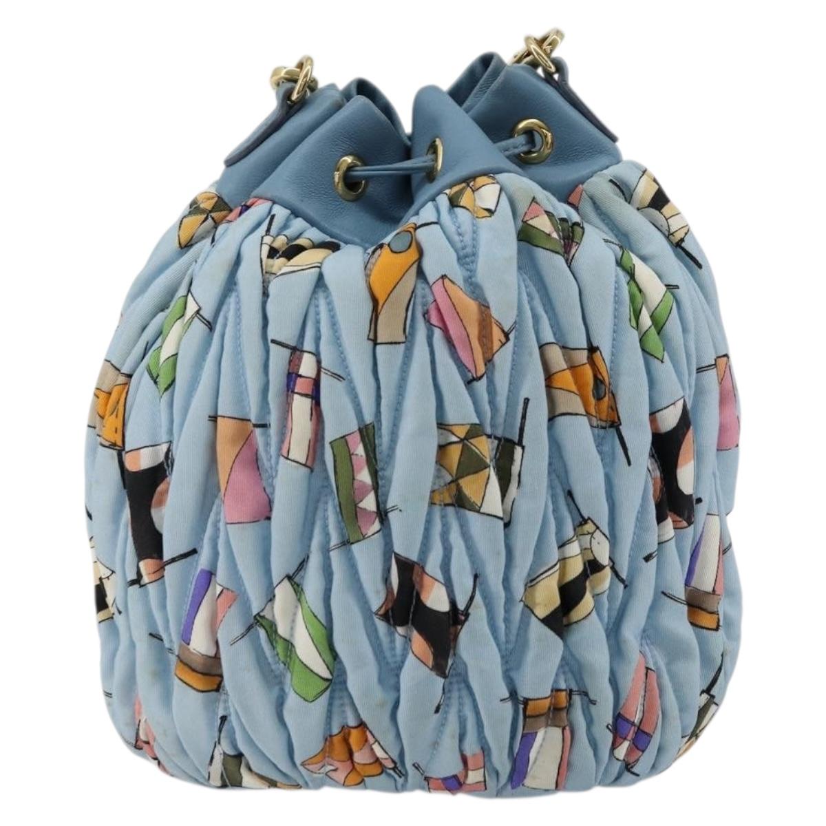 Miu Miu Matelasse Shoulder Bag Nylon Light Blue Gold Auth 180284A