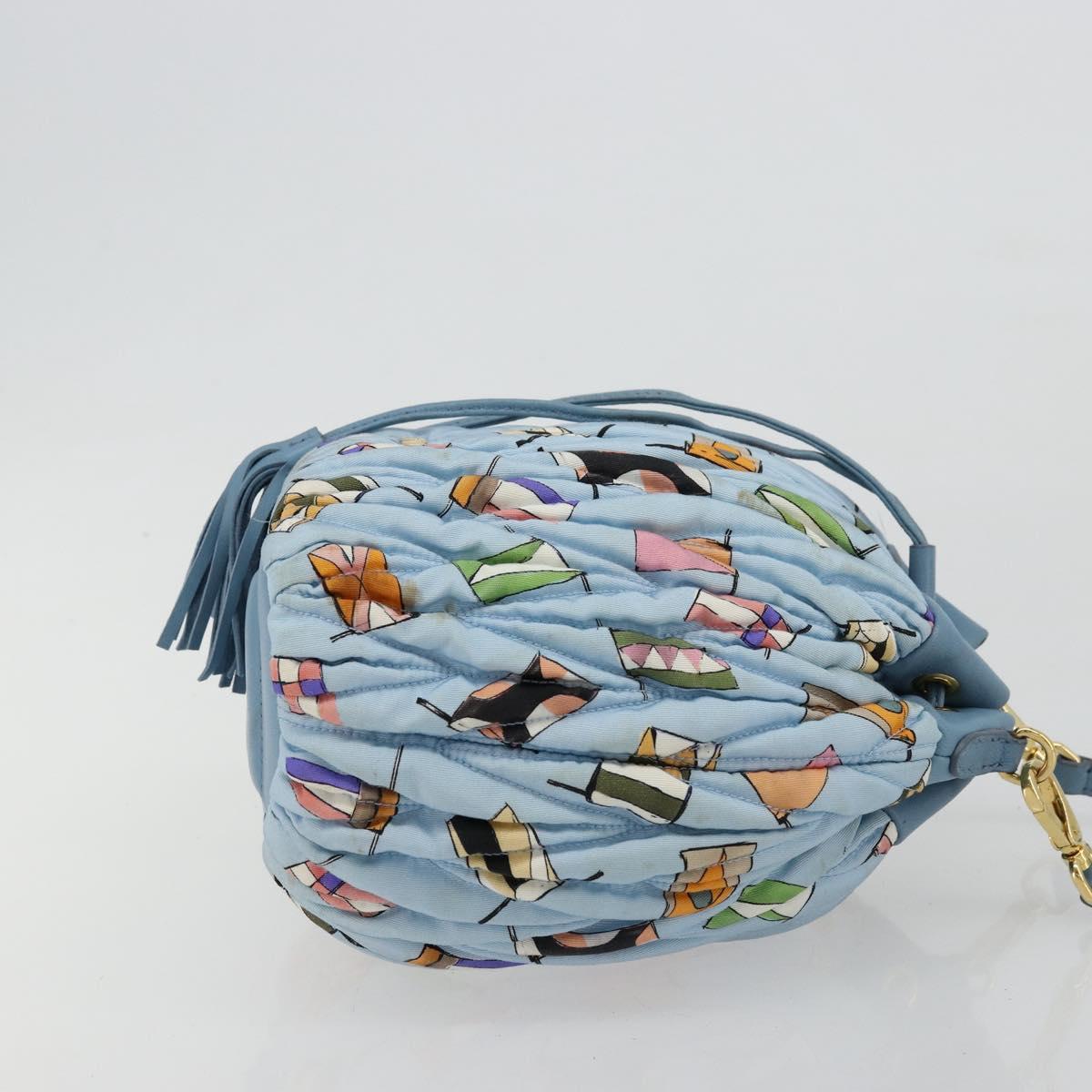 Miu Miu Matelasse Shoulder Bag Nylon Light Blue Gold Auth 180284A
