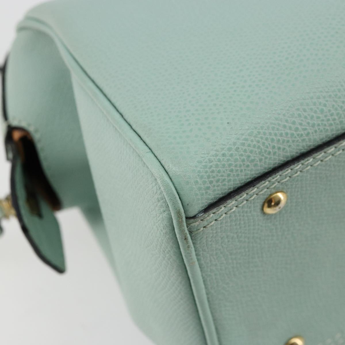 CELINE Hand Bag Leather 2way Light Blue Gold Auth 180287A