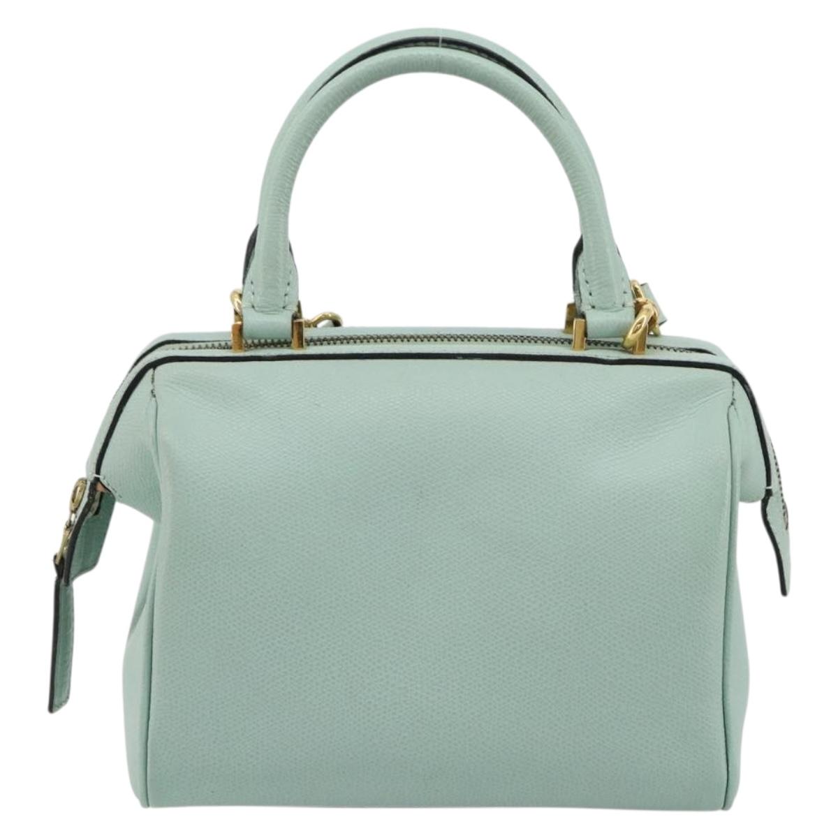CELINE Hand Bag Leather 2way Light Blue Gold Auth 180287A
