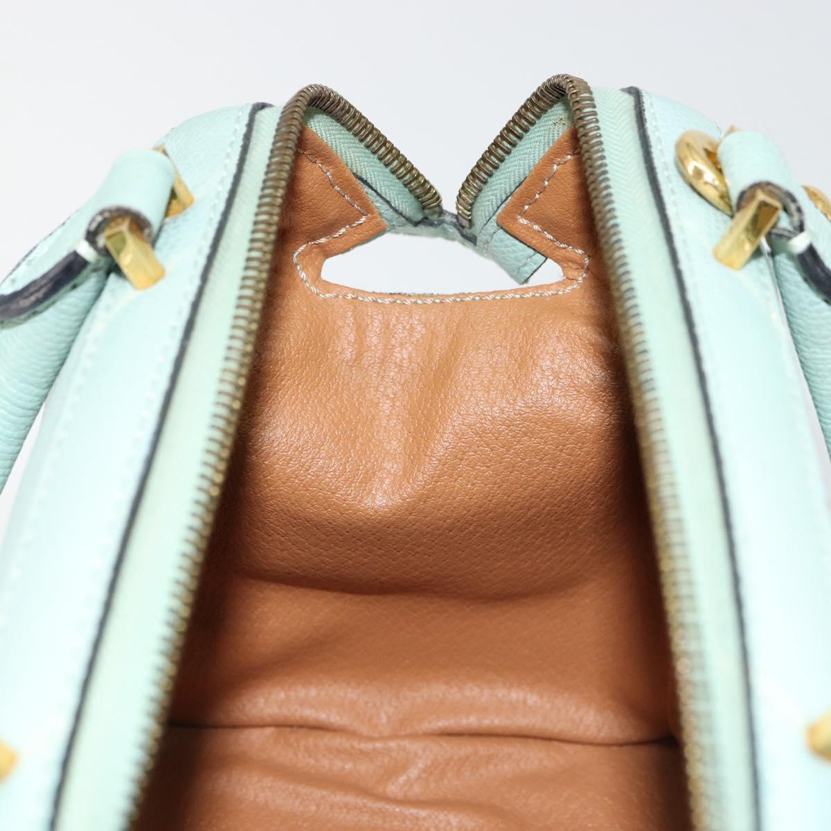 CELINE Hand Bag Leather 2way Light Blue Gold Auth 180287A