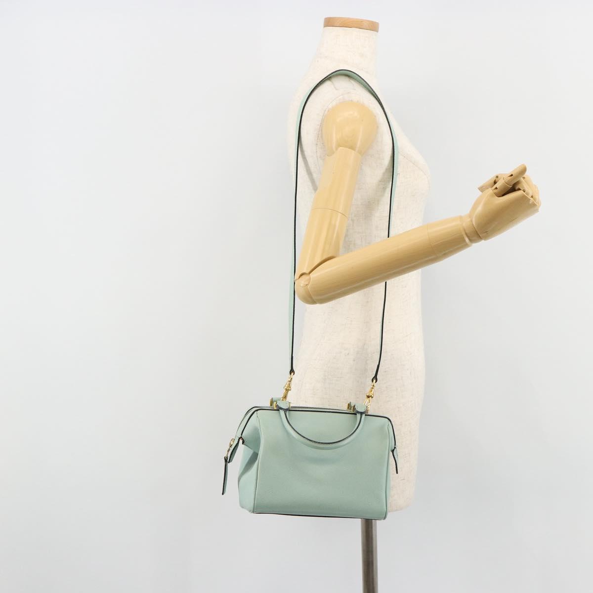CELINE Hand Bag Leather 2way Light Blue Gold Auth 180287A