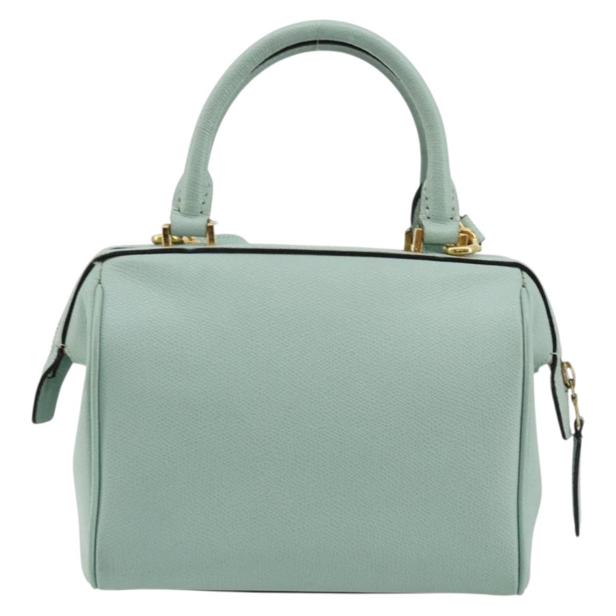 CELINE Hand Bag Leather 2way Light Blue Gold Auth 180287A