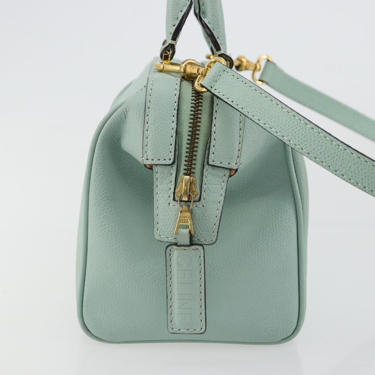 CELINE Hand Bag Leather 2way Light Blue Gold Auth 180287A
