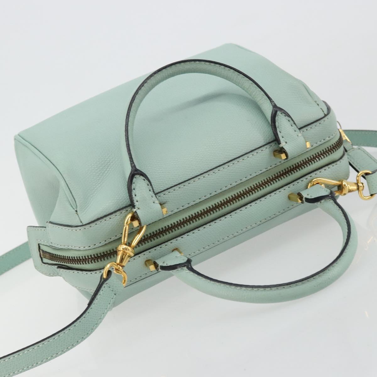 CELINE Hand Bag Leather 2way Light Blue Gold Auth 180287A