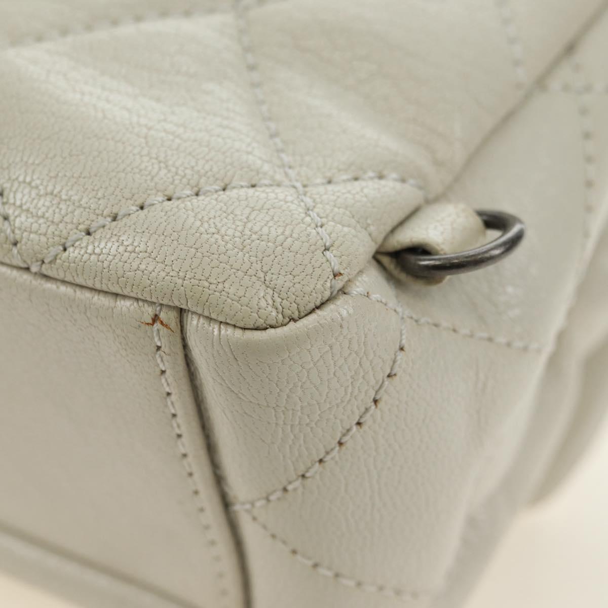 CHANEL Matelasse Chain Shoulder Bag Calf Skin 2way Ivory Silver CC Auth 180288SAV