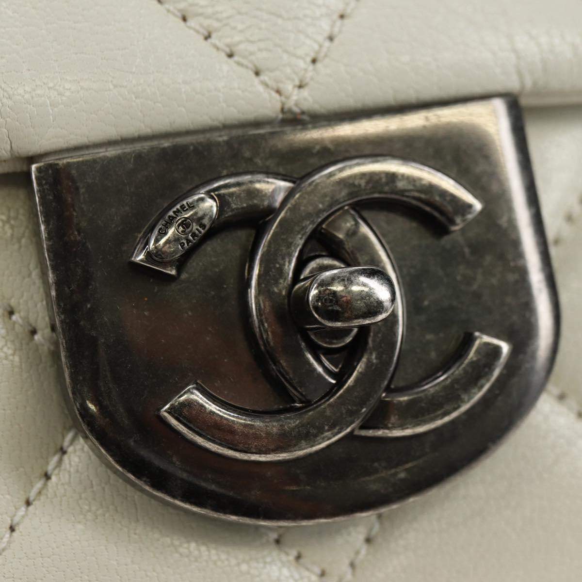 CHANEL Matelasse Chain Shoulder Bag Calf Skin 2way Ivory Silver CC Auth 180288SAV