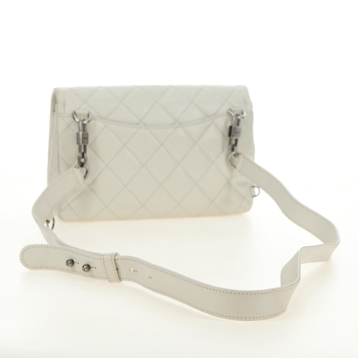 CHANEL Matelasse Chain Shoulder Bag Calf Skin 2way Ivory Silver CC Auth 180288SAV