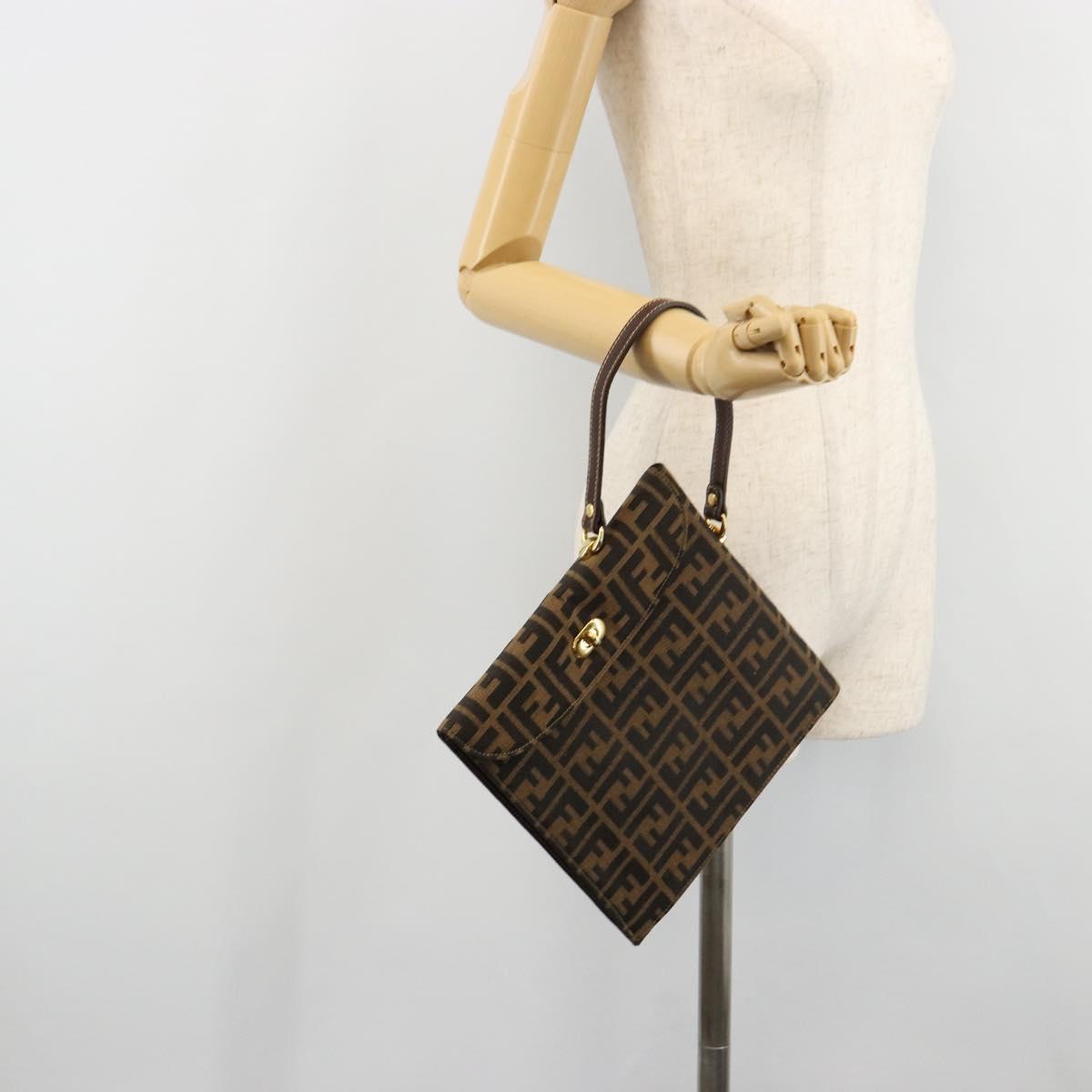 FENDI Zucca Canvas Hand Bag Black Brown Auth 180302A