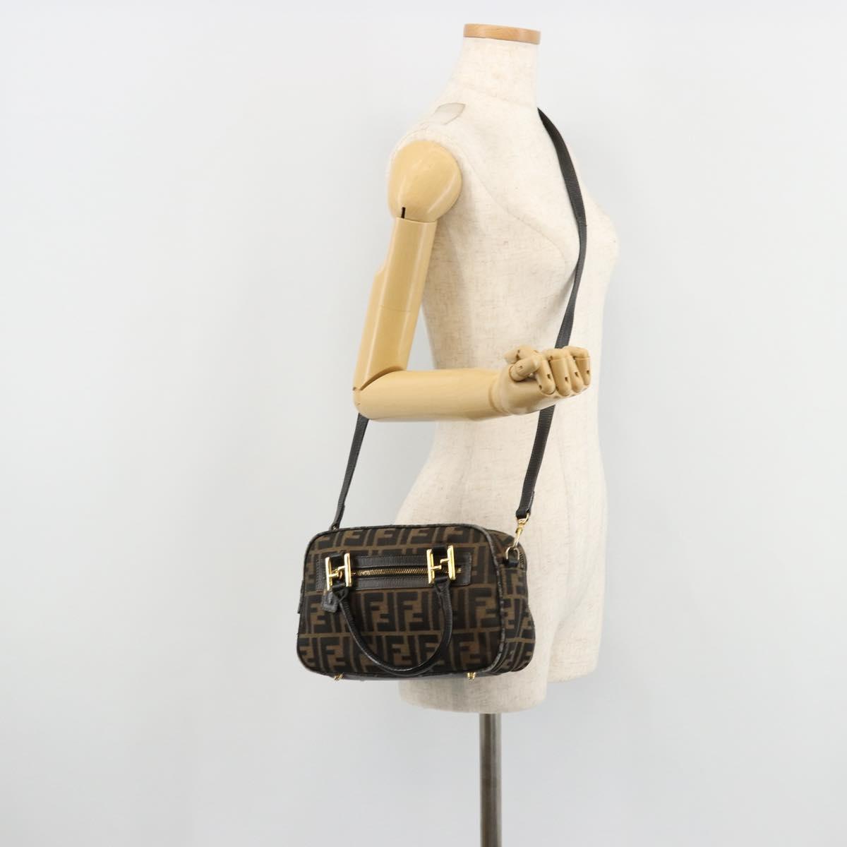 FENDI Zucca Canvas Hand Bag 2way Black Brown Auth 180303