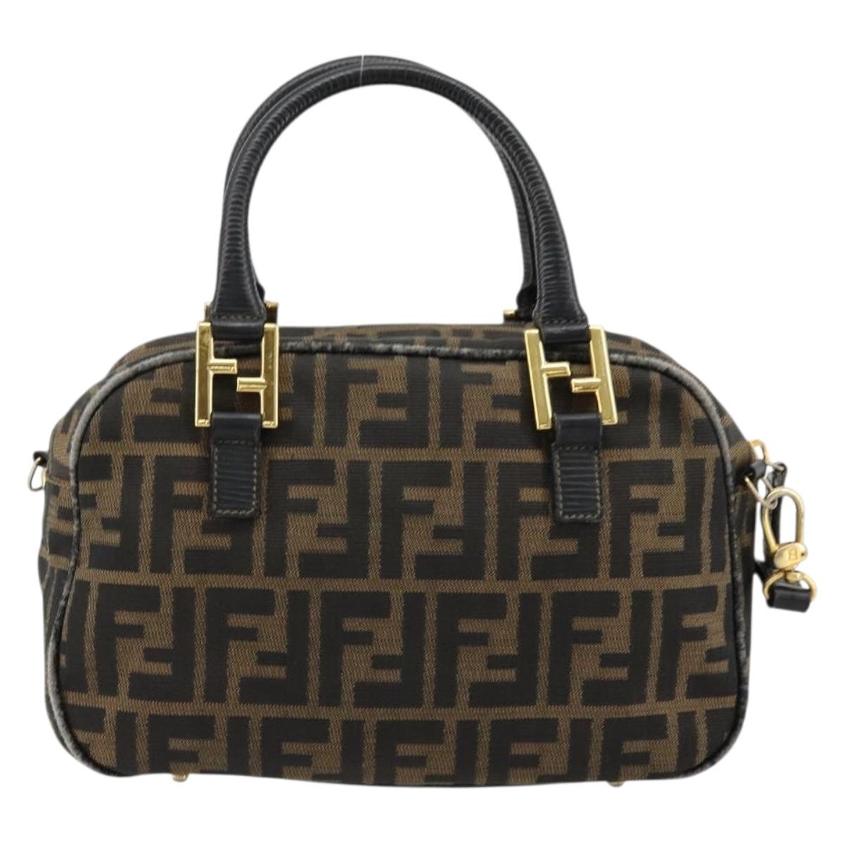 FENDI Zucca Canvas Hand Bag 2way Black Brown Auth 180303