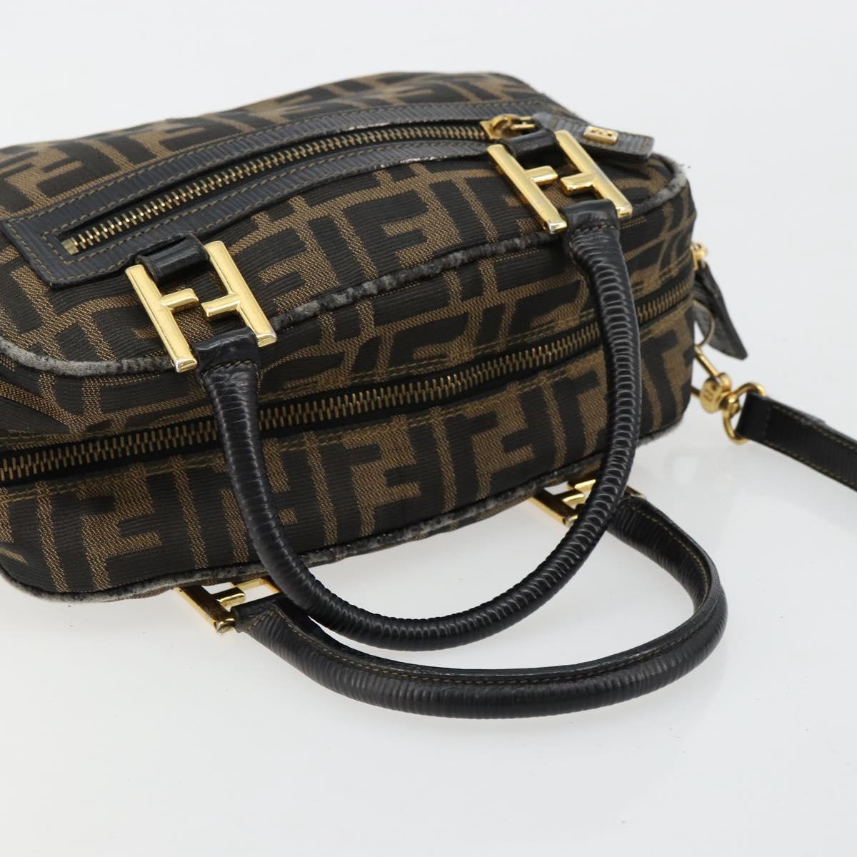 FENDI Zucca Canvas Hand Bag 2way Black Brown Auth 180303