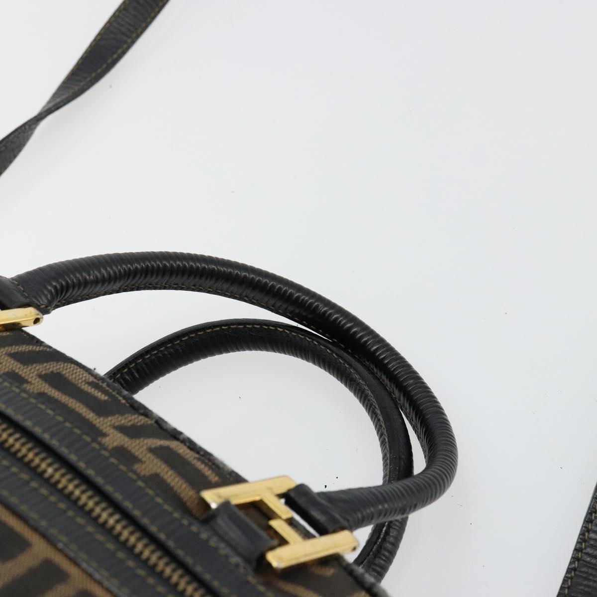 FENDI Zucca Canvas Hand Bag 2way Black Brown Auth 180303