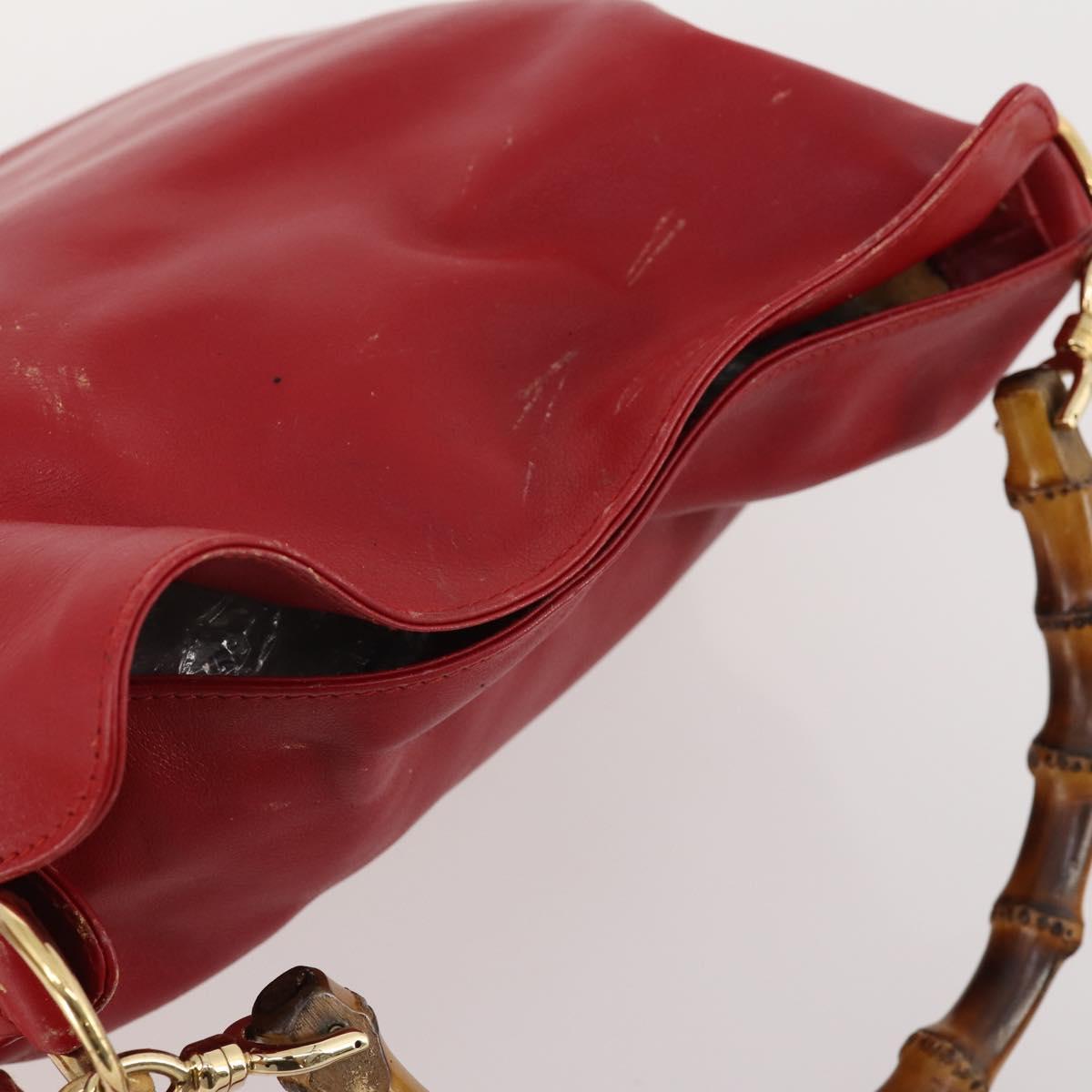 GUCCI Bamboo Shoulder Bag Leather 2way Red Gold 001 1638 Auth 180304