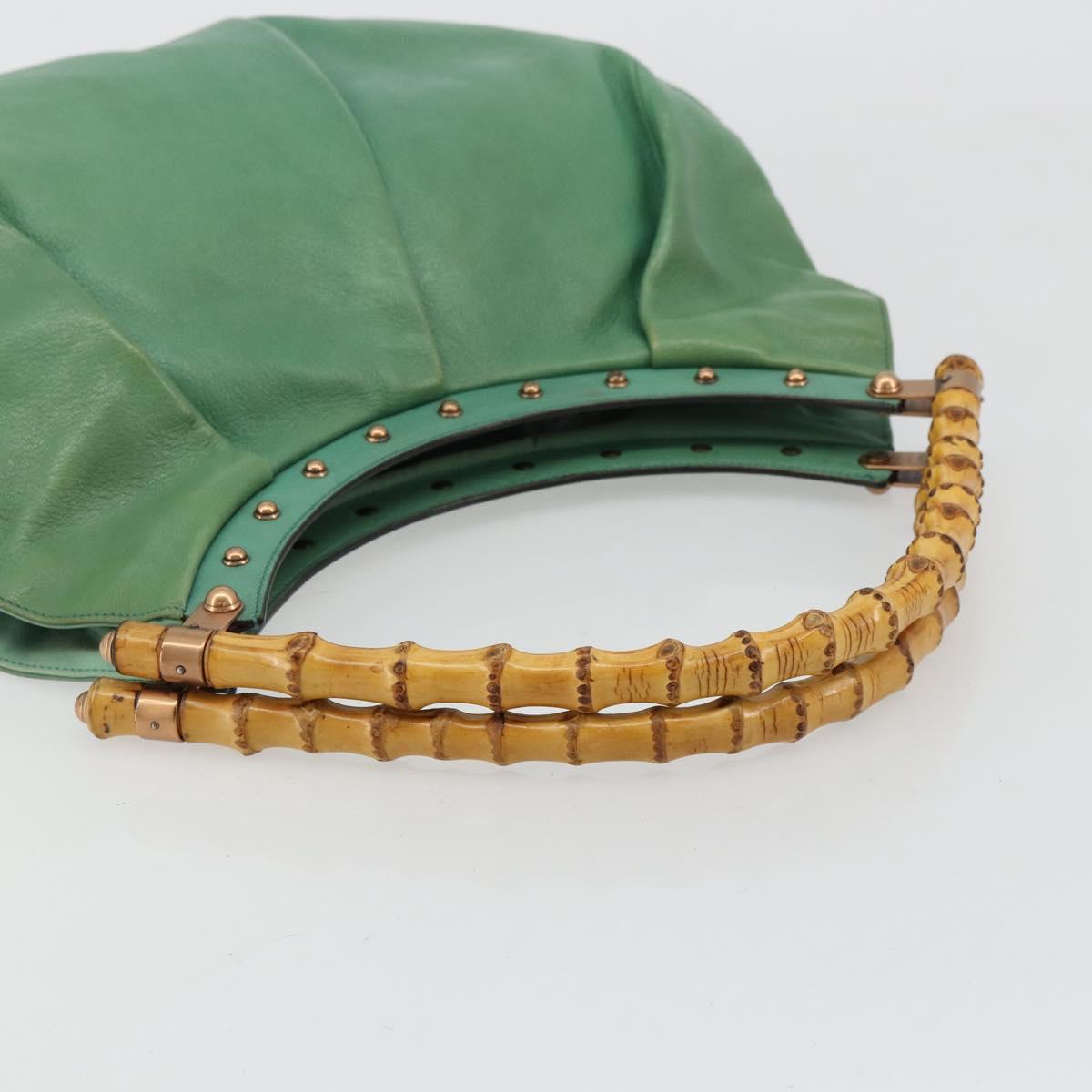 GUCCI Bamboo Shoulder Bag Leather Green Gold 124293 Auth 180305A