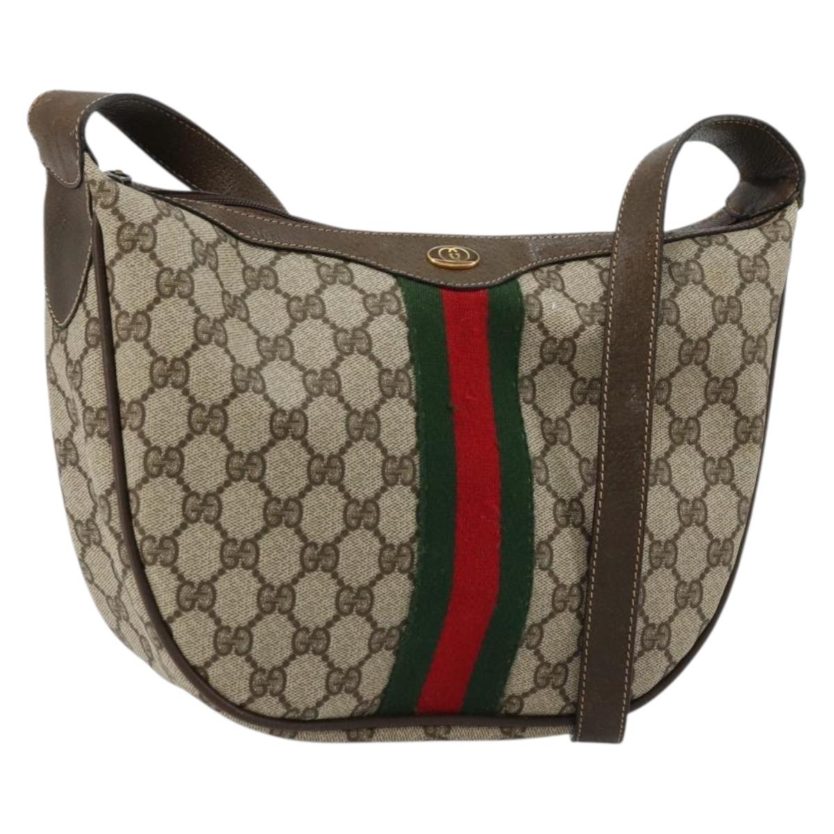 GUCCI GG Supreme Web Sherry Line Bag PVC Beige Gold 10 01 3840 Auth 180307
