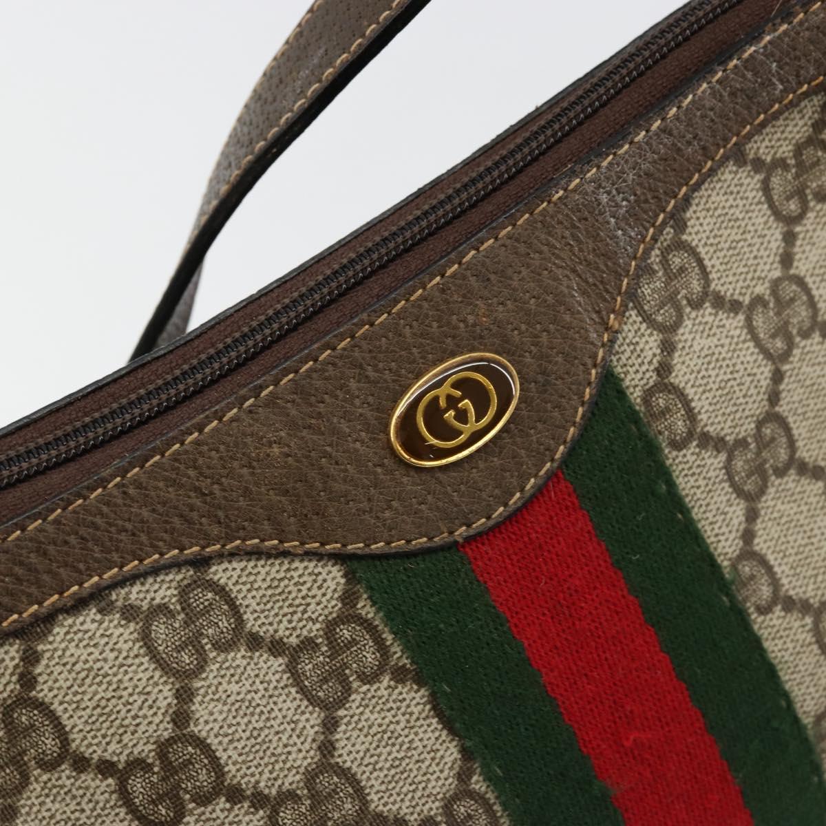 GUCCI GG Supreme Web Sherry Line Bag PVC Beige Gold 10 01 3840 Auth 180307