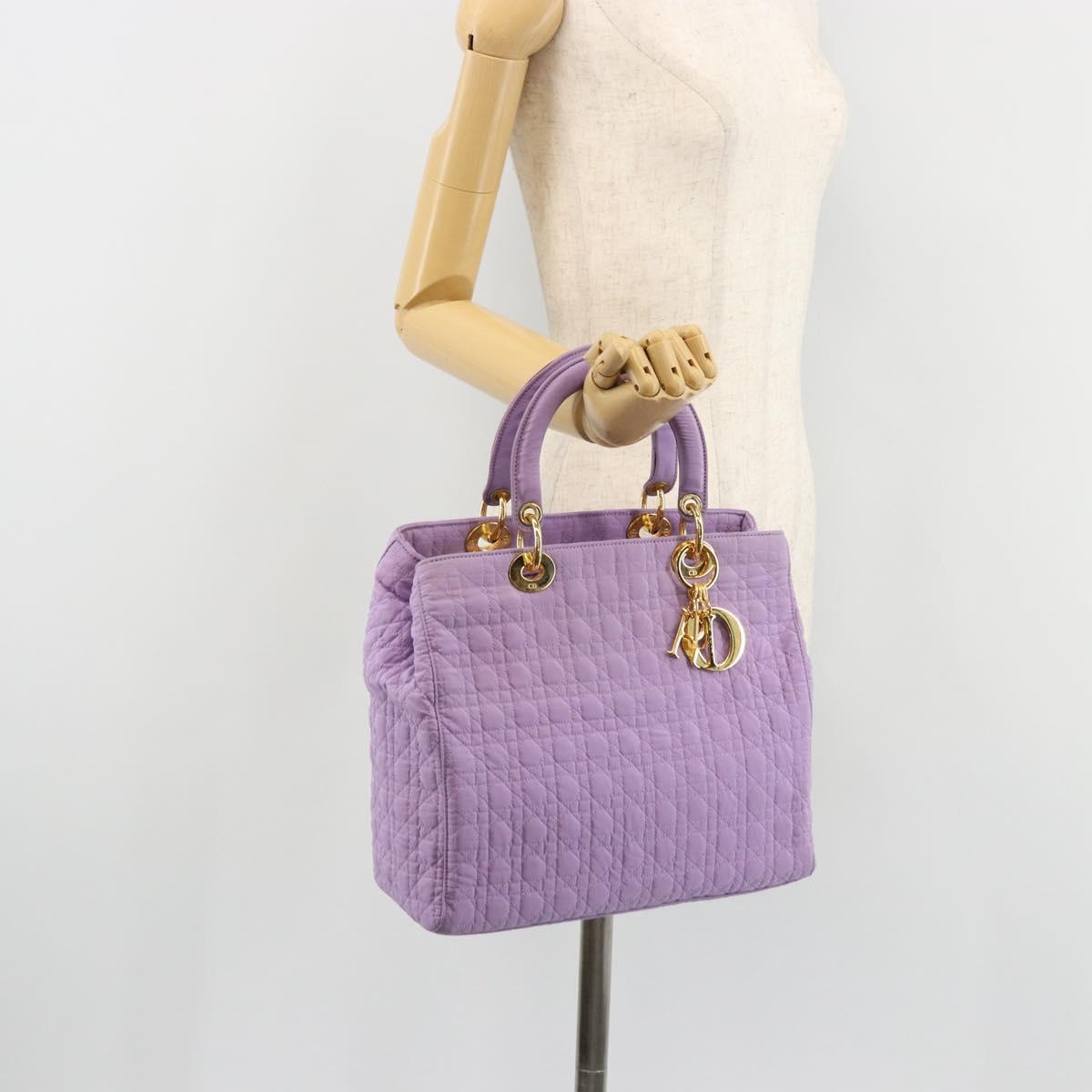 Christian Dior Canage Lady Dior Hand Bag Nylon Lavende Gold Auth 180308A