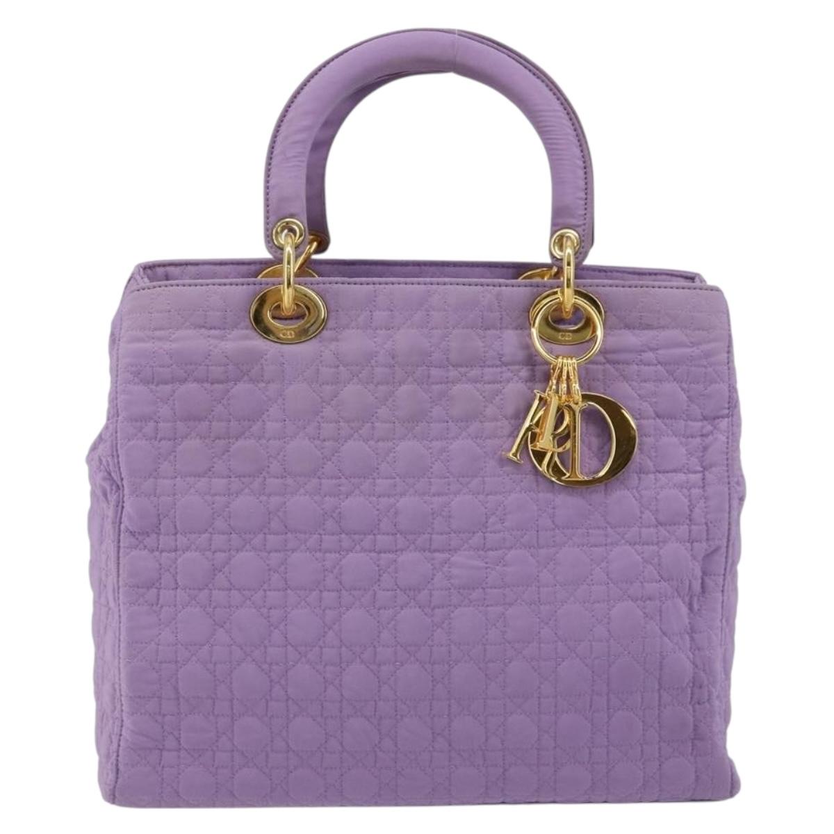 Christian Dior Canage Lady Dior Hand Bag Nylon Lavende Gold Auth 180308A