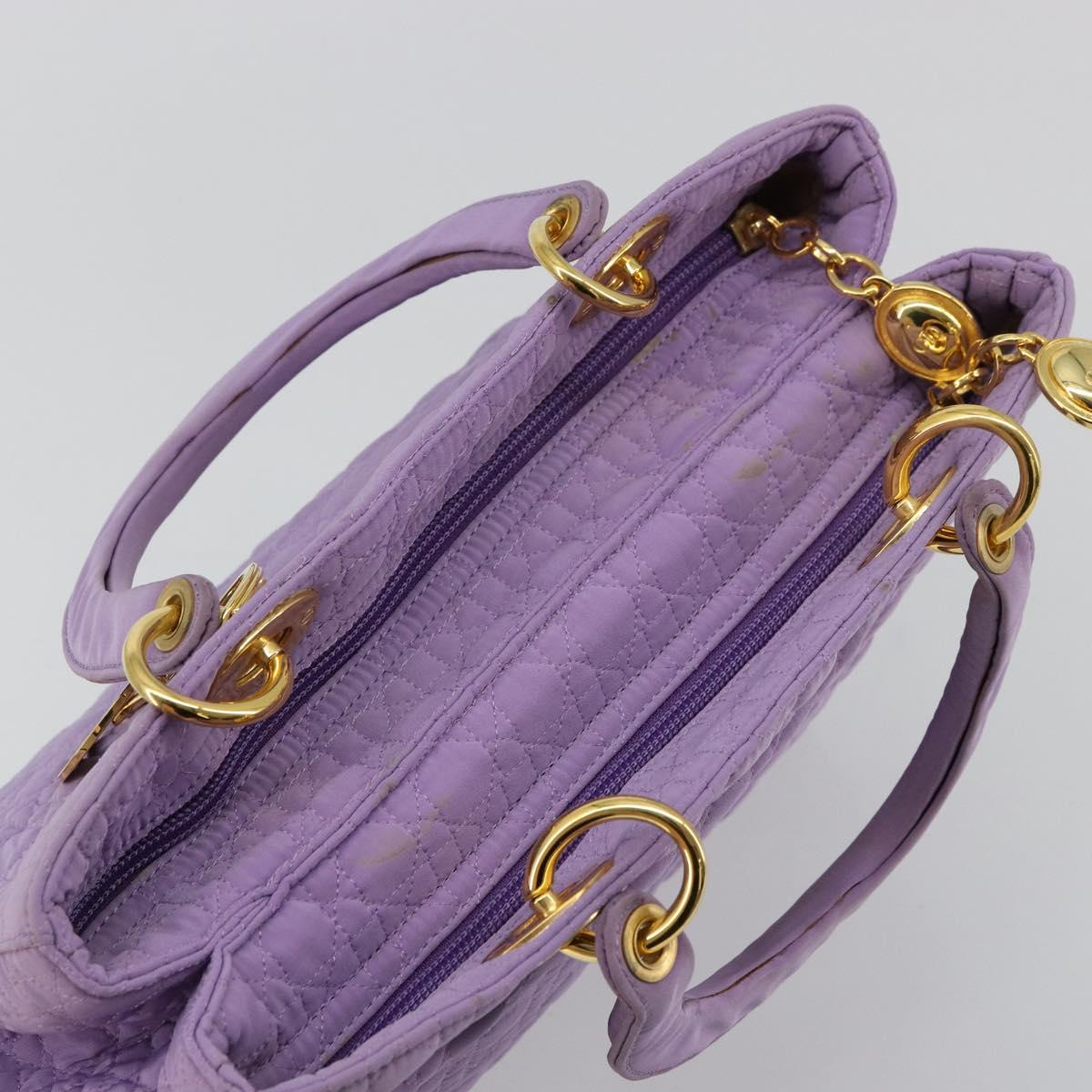 Christian Dior Canage Lady Dior Hand Bag Nylon Lavende Gold Auth 180308A