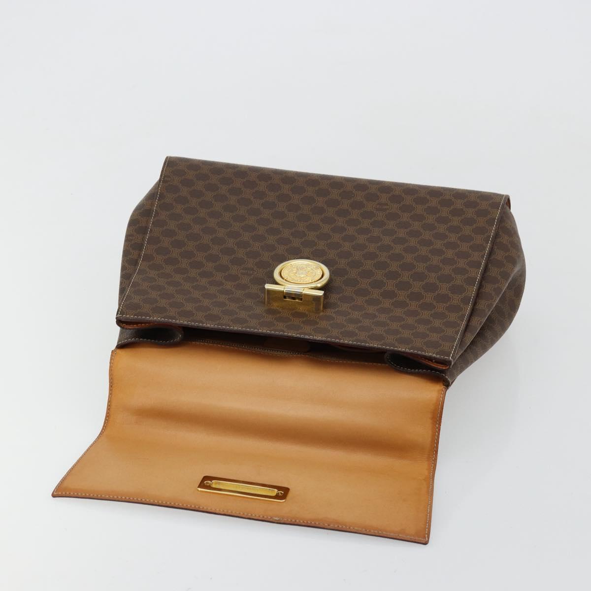 CELINE Macadam Canvas Medallion Hand Bag PVC Leather Brown Gold Auth 180312A