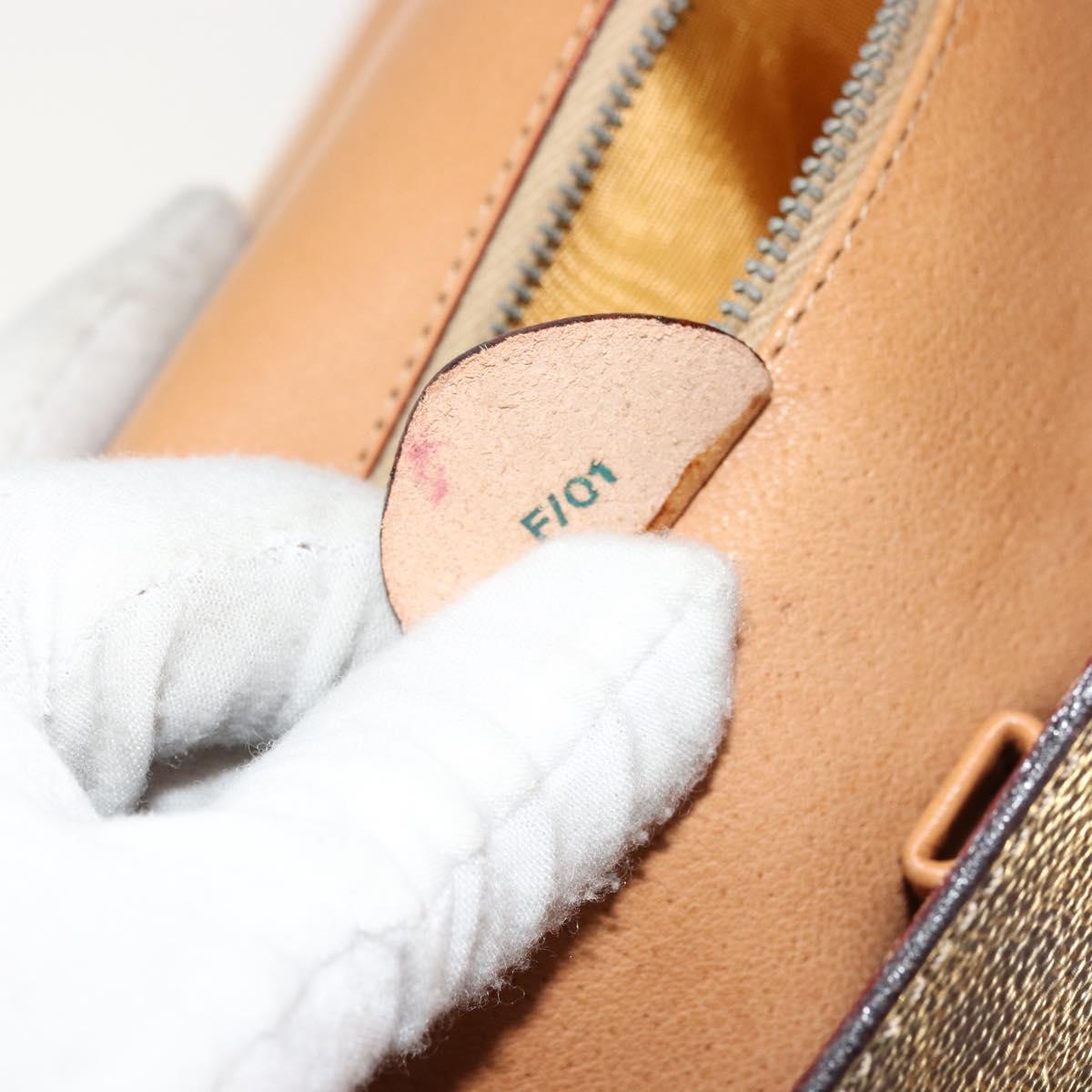 CELINE Macadam Canvas Medallion Hand Bag PVC Leather Brown Gold Auth 180312A