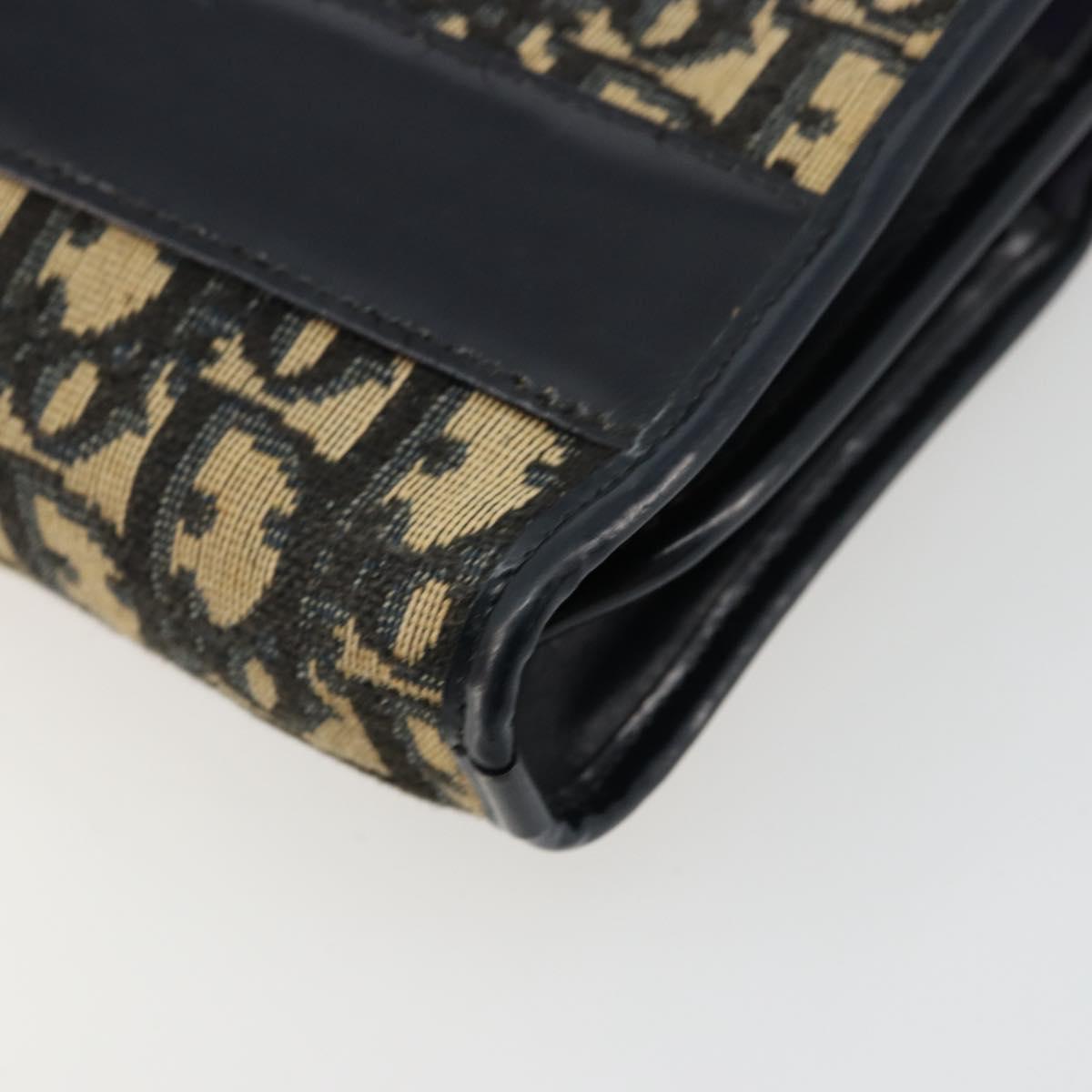 Christian Dior Trotter Canvas Shoulder Bag Navy Gold Auth 180324