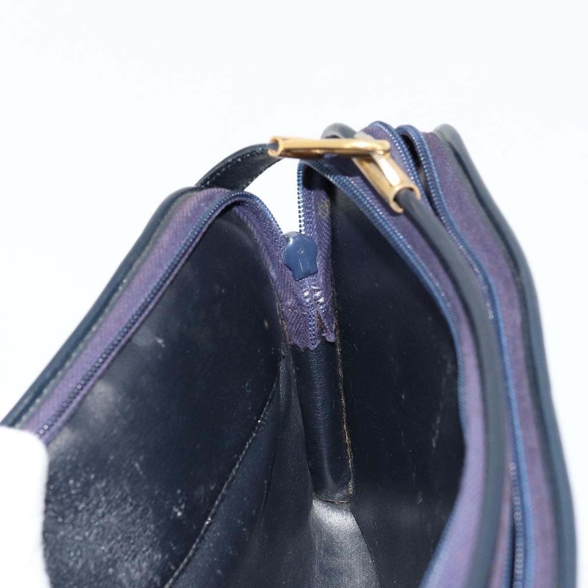 Christian Dior Trotter Canvas Shoulder Bag Navy Gold Auth 180324